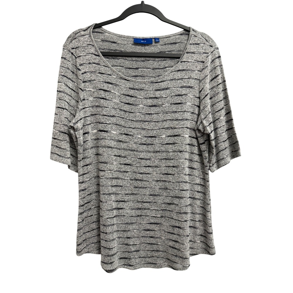 Apt 9 Womens Large Black White Striped Scoop Neck Short Sleeve Knit Top Blouse